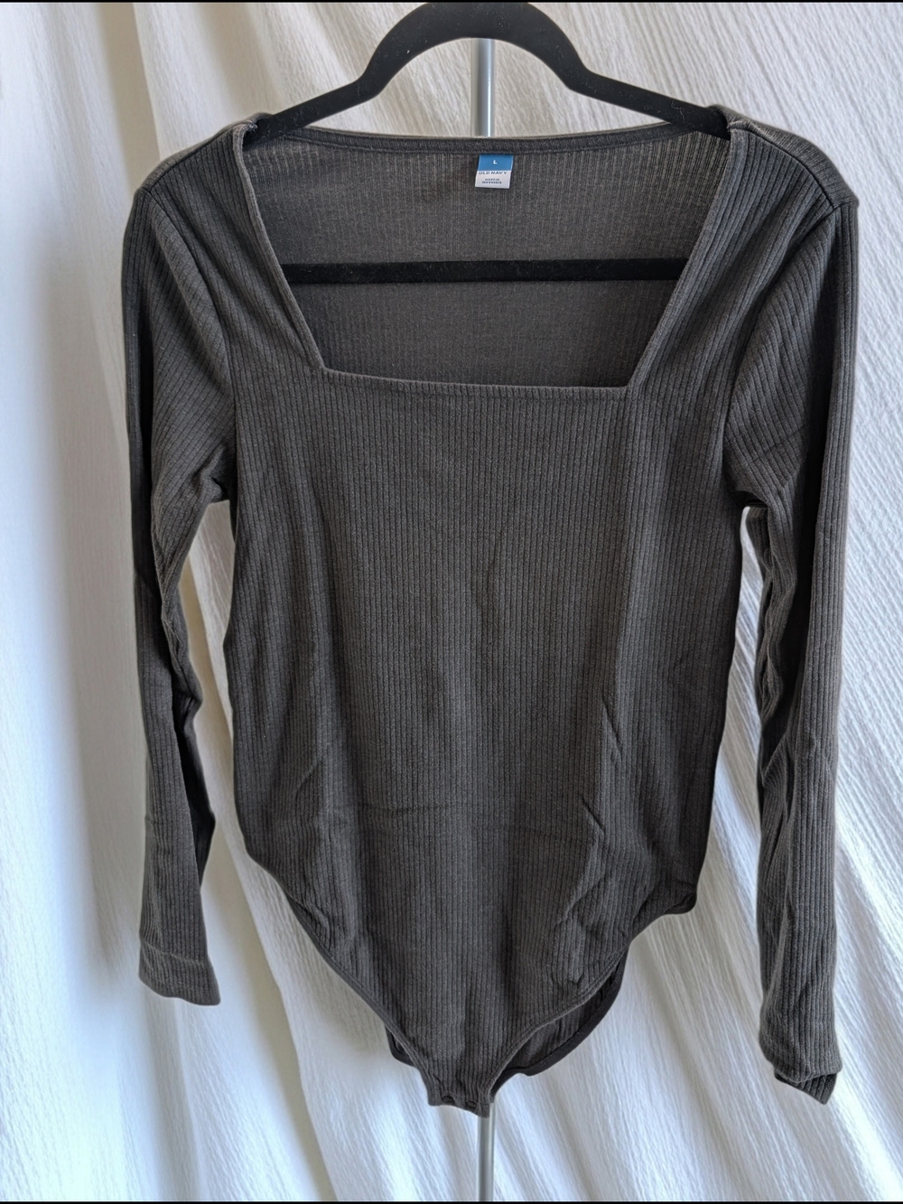 Old Navy Ribbed Square-Neck Long-Sleeve Bodysuit - Charcoal Gray
